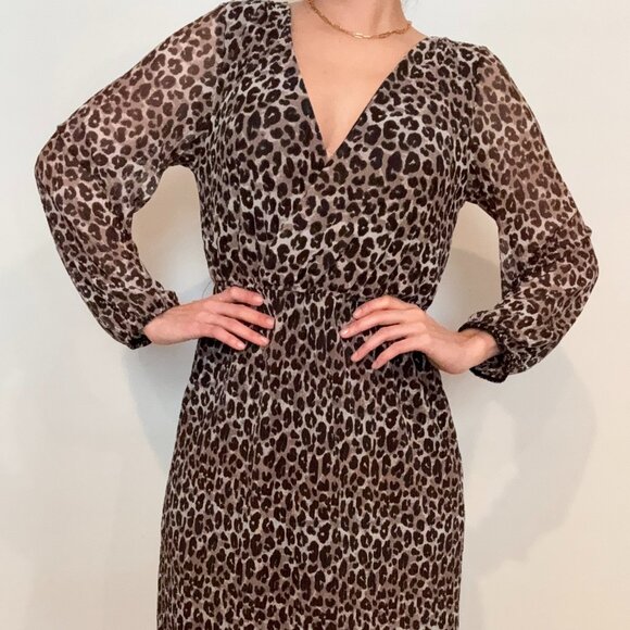 SINSAY Animal Print Long sleeve Midi dress - Size XS - Picture 1 of 7